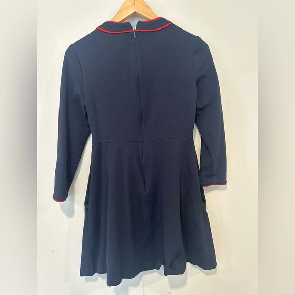 1901 Navy blue red bow a line fit flare long sleeve dress size 4P preppy 1096 - Picture 7 of 11
